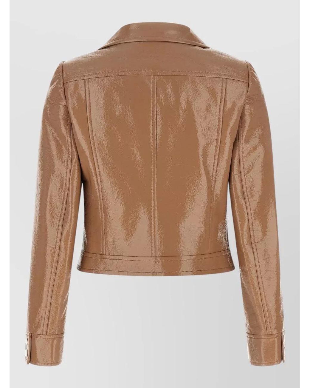 Courreges Brown Vinyl Cropped Single-Breasted Coat