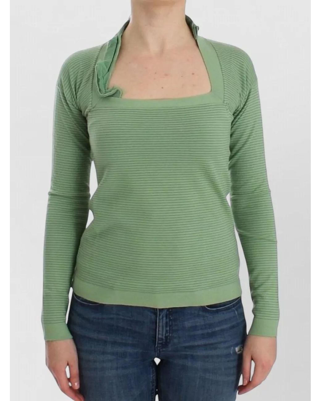 Ermanno Scervino Green Striped Long-Sleeve Sweater