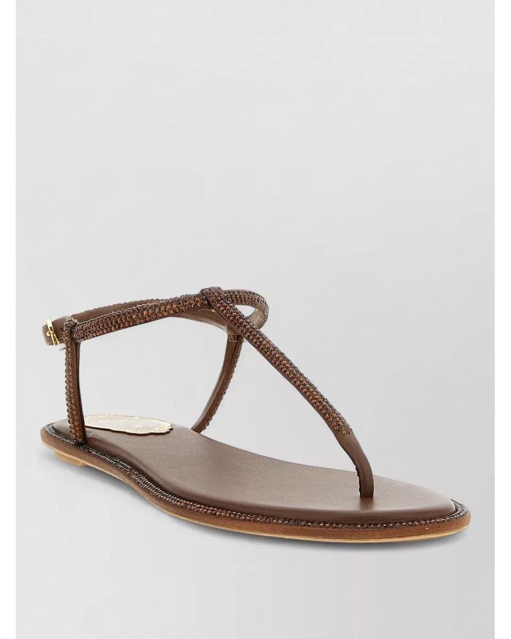 Rene Caovilla Brown Crystal-Embellished Satin Sandals