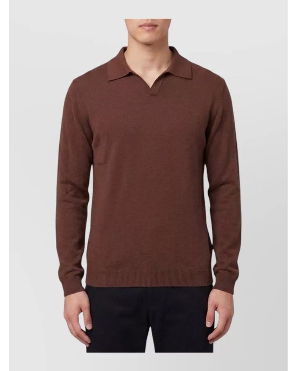 The Row Brown Cashmere Ribbed Long-Sleeve Polo Shirt for men