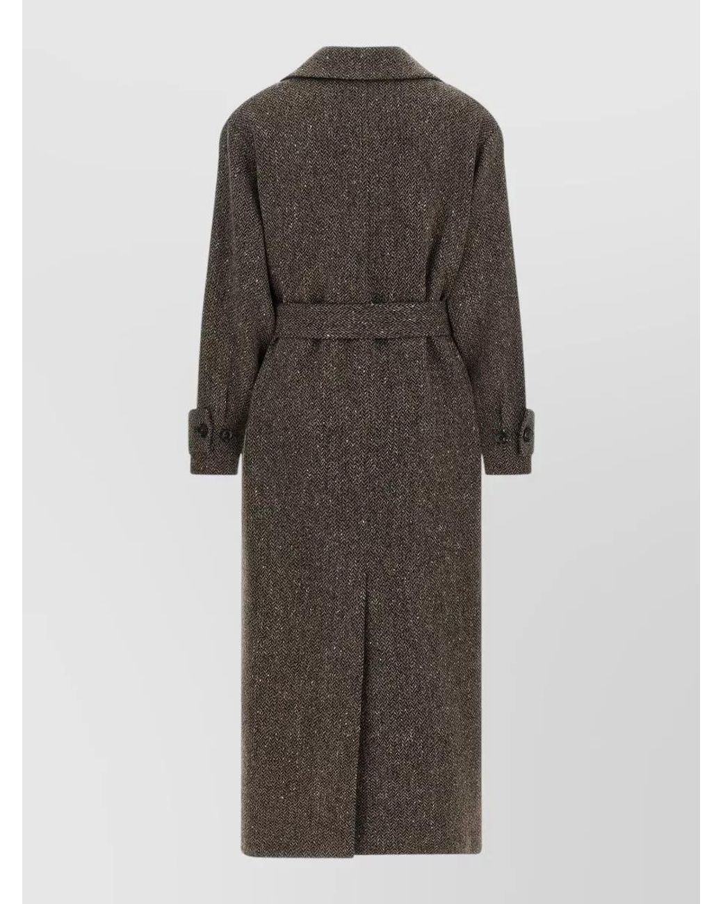 Kiton Black Wool Chevron Belted Coat