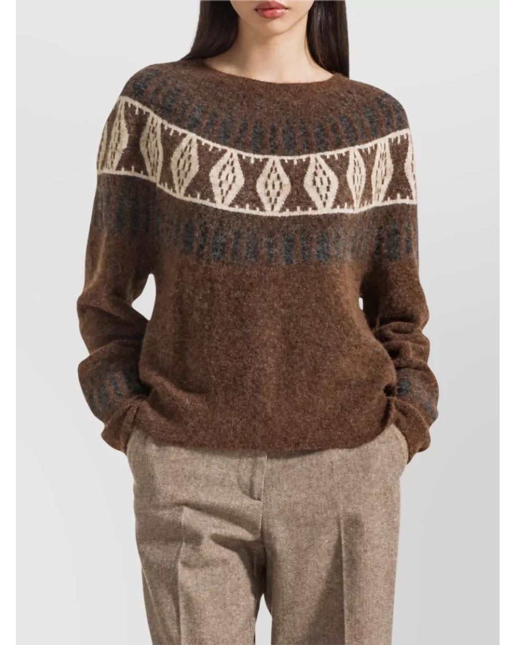 SEVENTY VENEZIA Brown Jacquard Crewneck Jumper