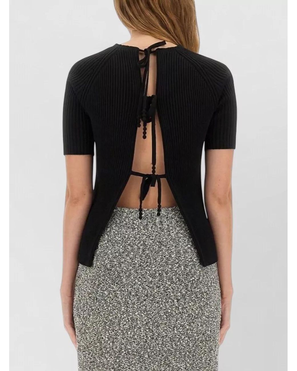 Tory Burch Black Ribbed Slim-Fit Short-Sleeve Knitted Top