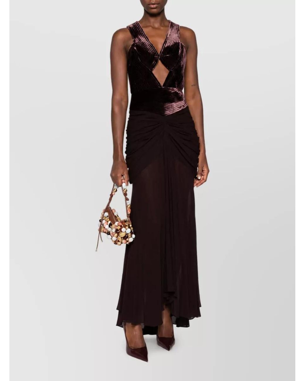 Zimmermann Multicolor Silk Draped Cutout Sleeveless V-Neck Maxi Dress