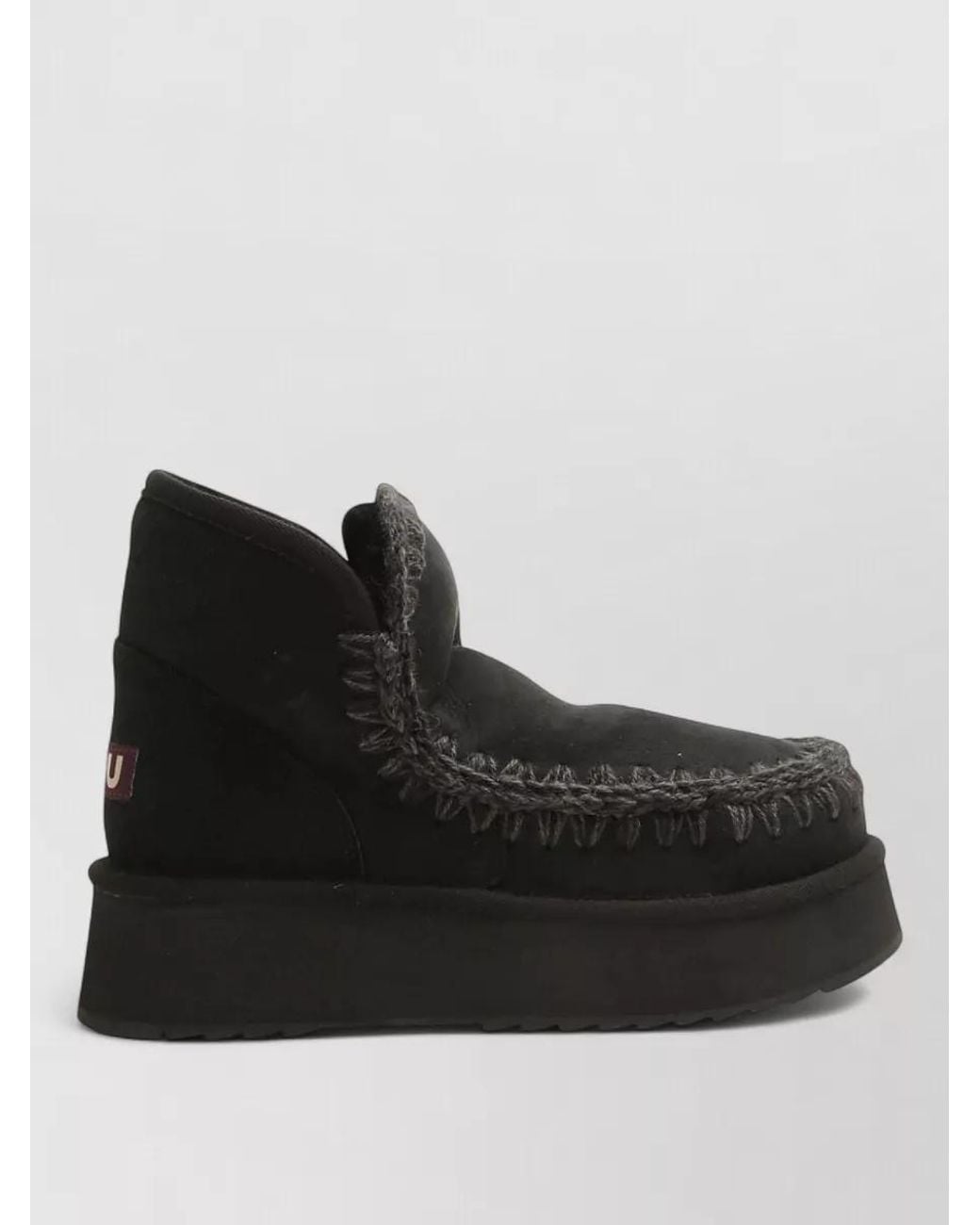 Mou Black Suede Leather Ankle-Length Flatform Boots