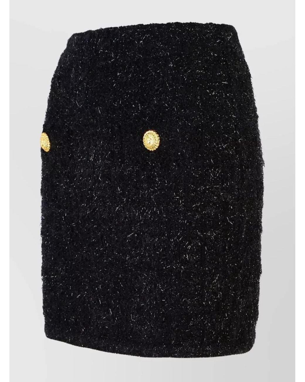 Balmain Black Bouclé High-Rise Buttoned Mini Pencil Skirt