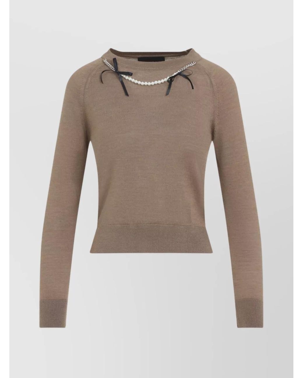 Simone Rocha Natural Silk Blend Embellished Long Sleeve Jumper