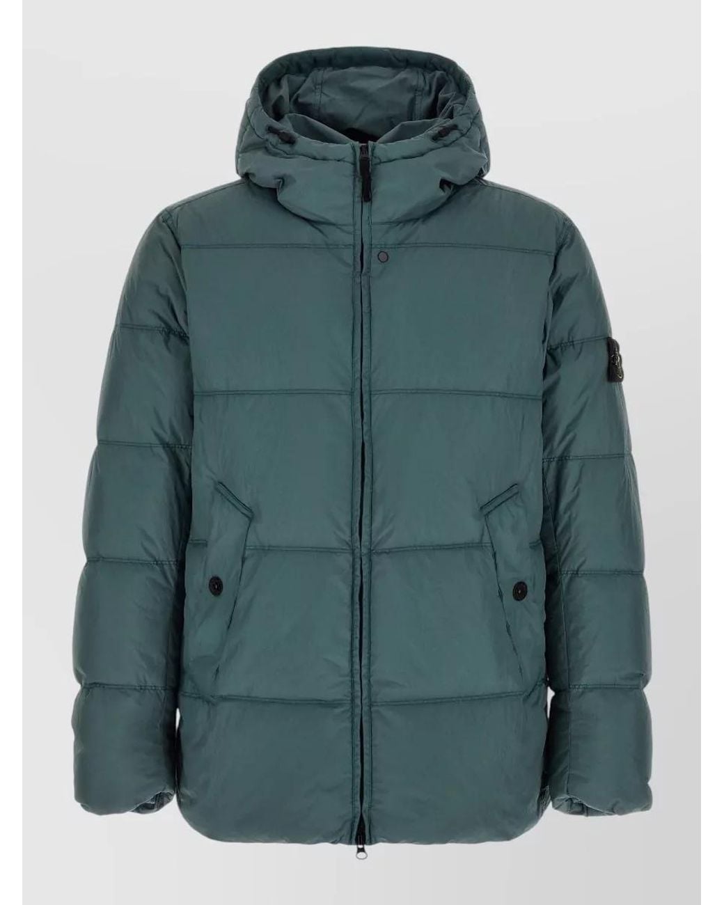 Stone Island Green Down Hooded Quilted Puffer Jacket for men