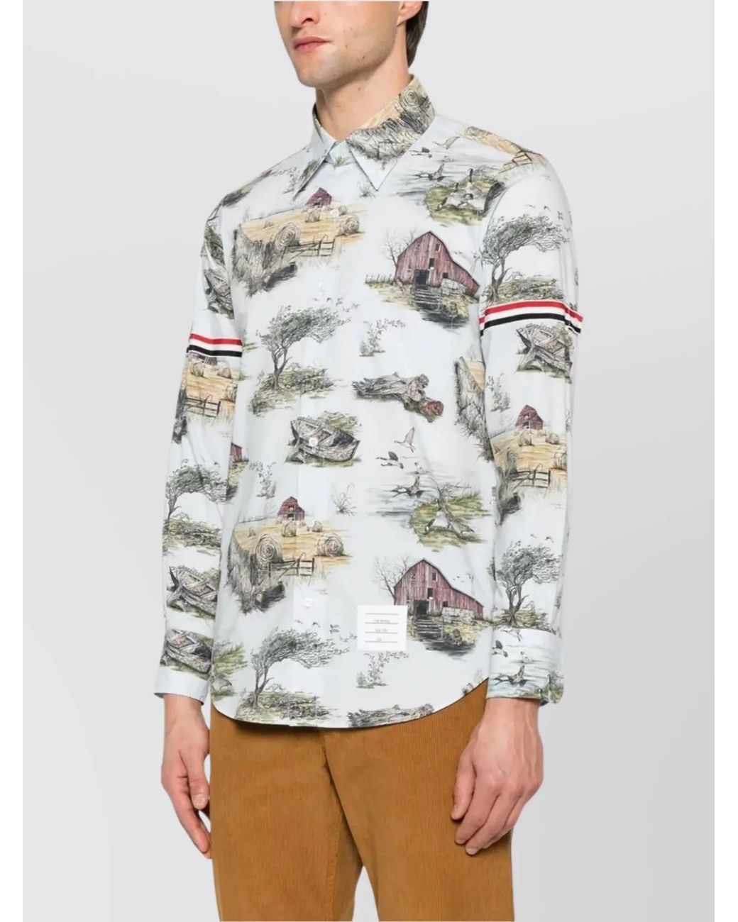 Thom Browne Gray Cotton Straight-Fit Long-Sleeve Shirt for men