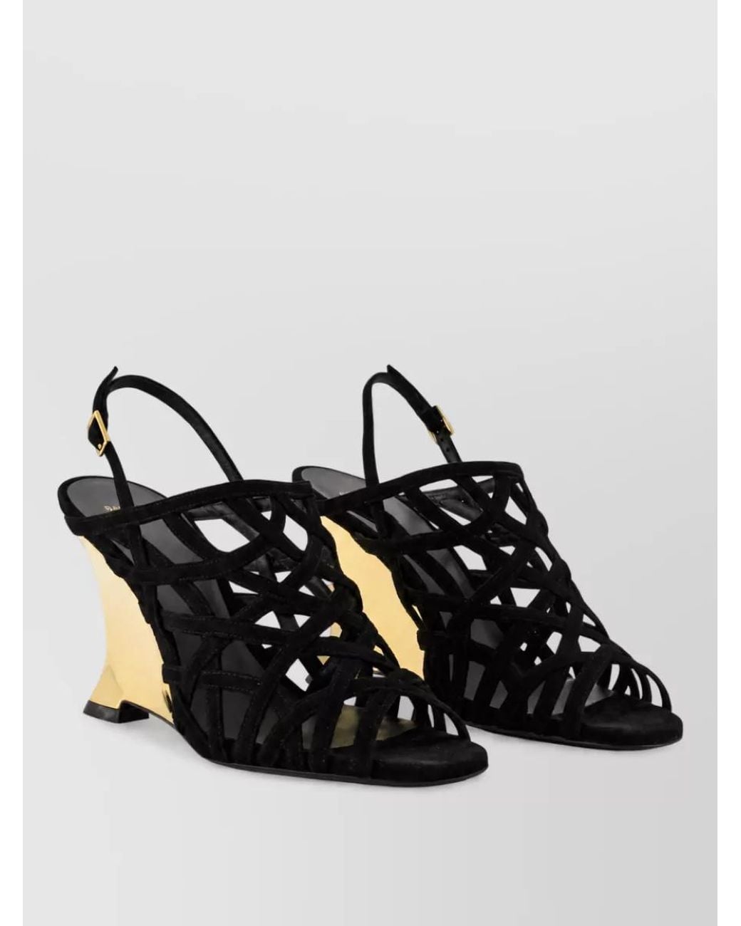 Balmain Black Leather Wedge Mules