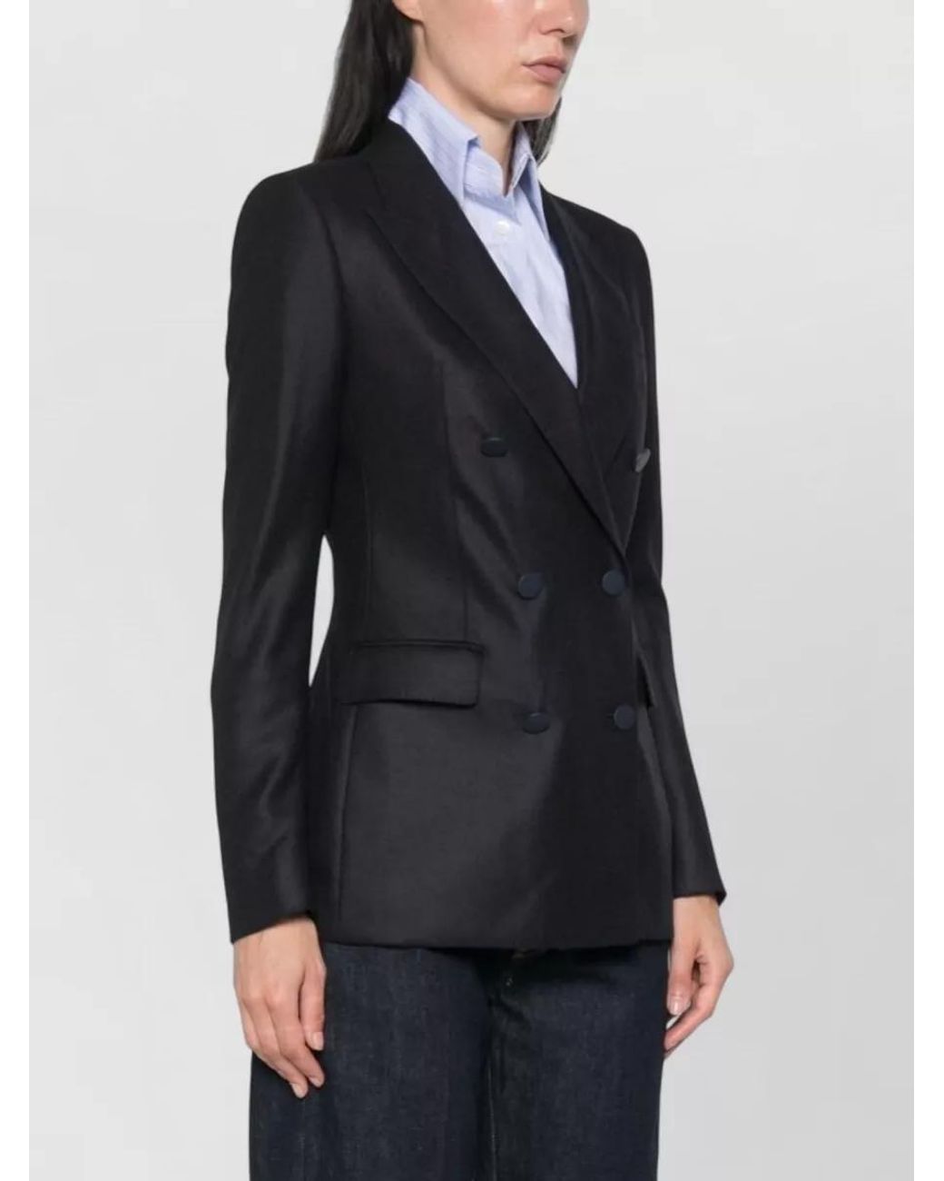 Tagliatore Black Wool Cashmere Double-Breasted Suit Jacket