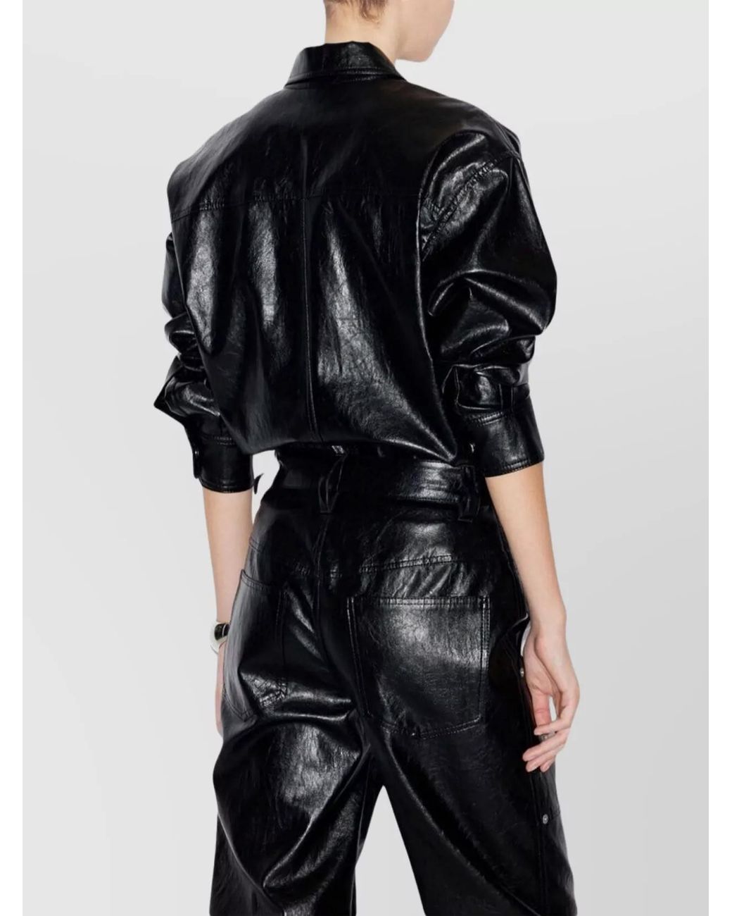 Isabel Marant Black Faux Leather Long-Sleeve Shirt
