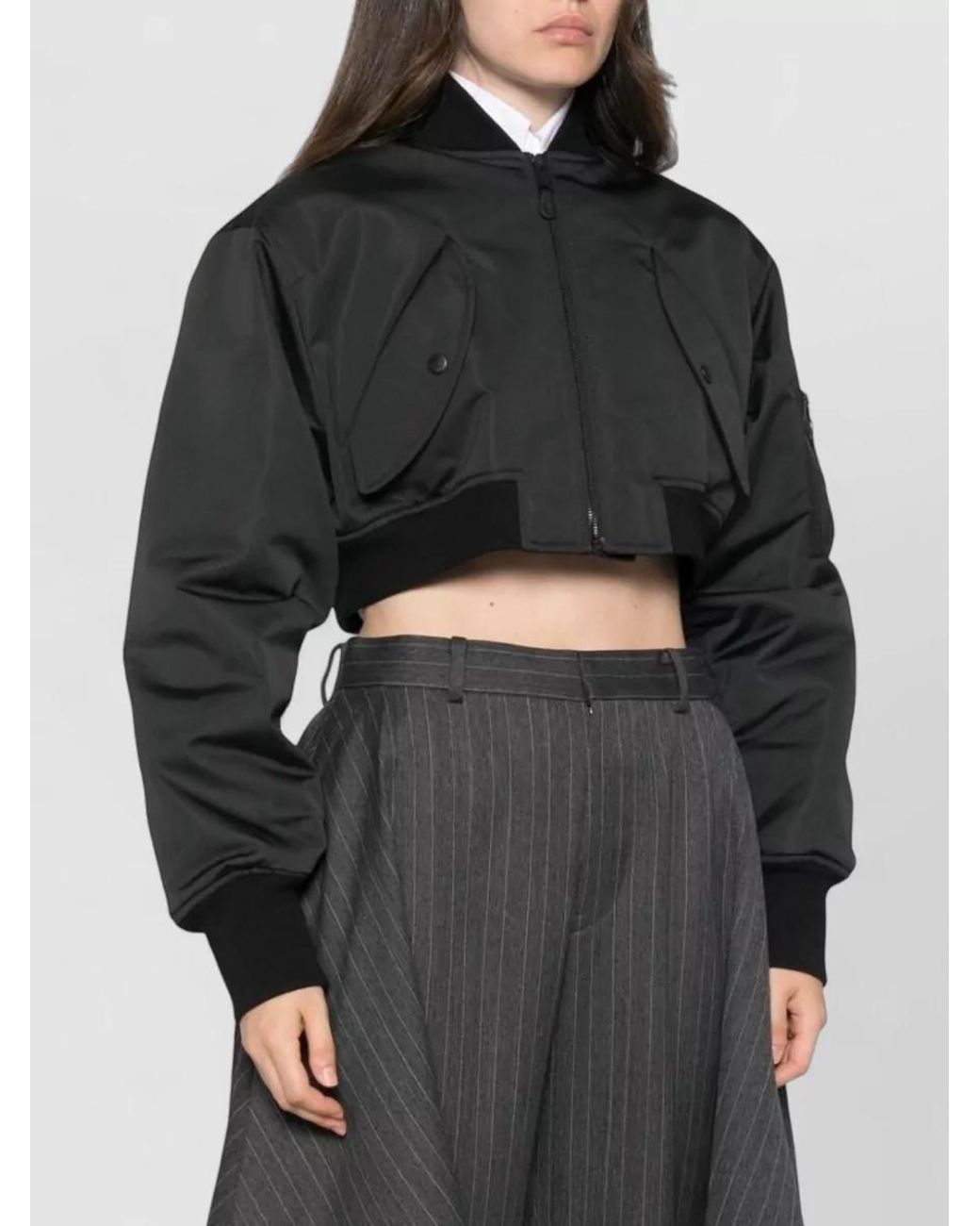 Balenciaga Black Cropped Bomber Jacket