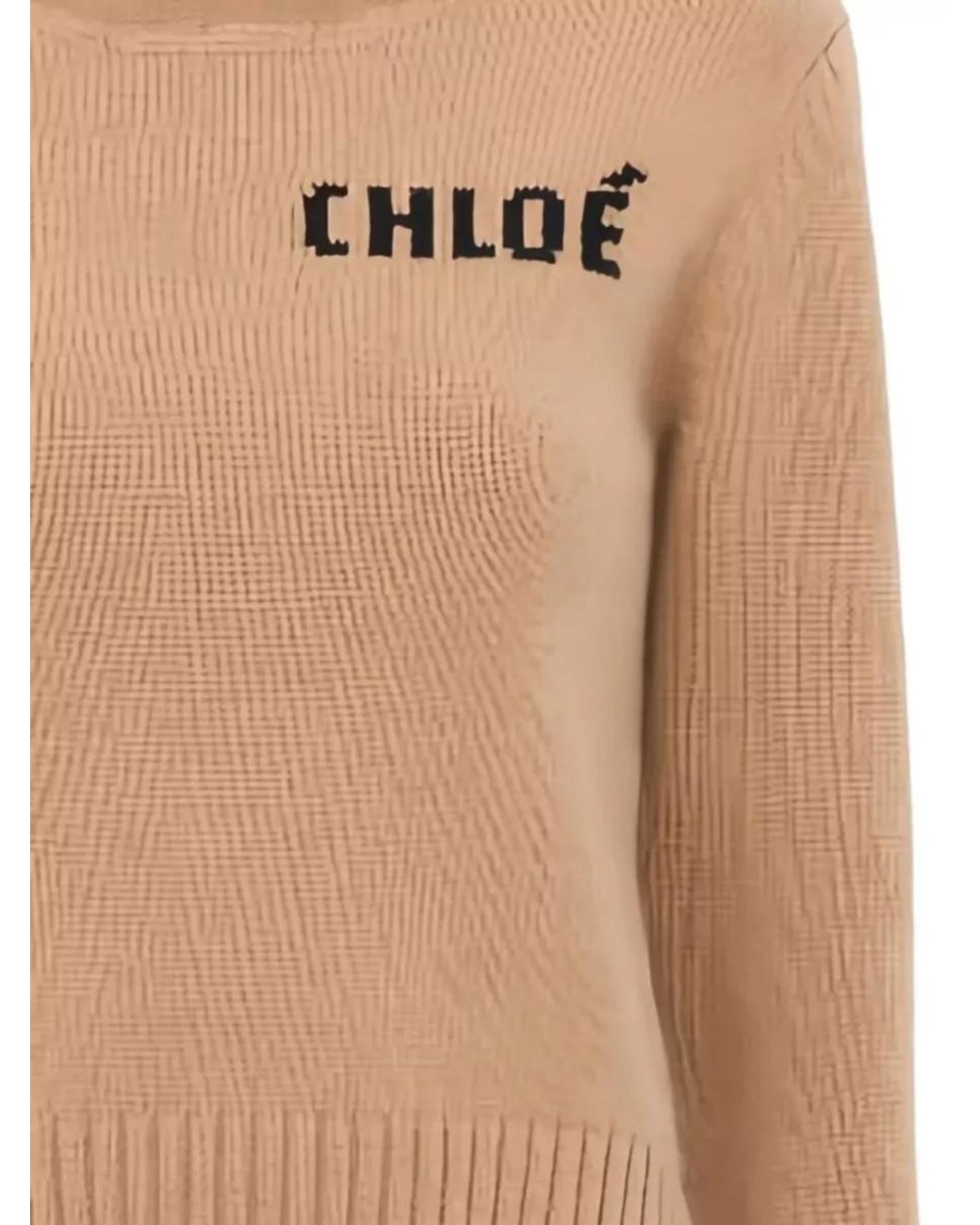 Chloé Natural Cashmere Wool Logo-Intarsia Sweater