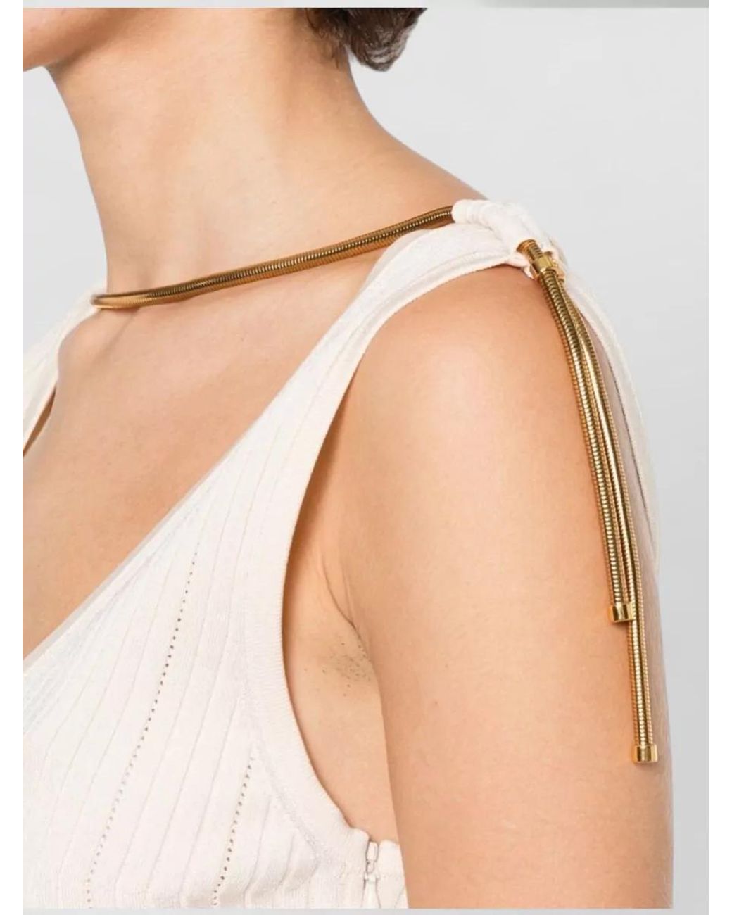 Elisabetta Franchi White Ribbed Knit V-Neck Sleeveless Midi Dress