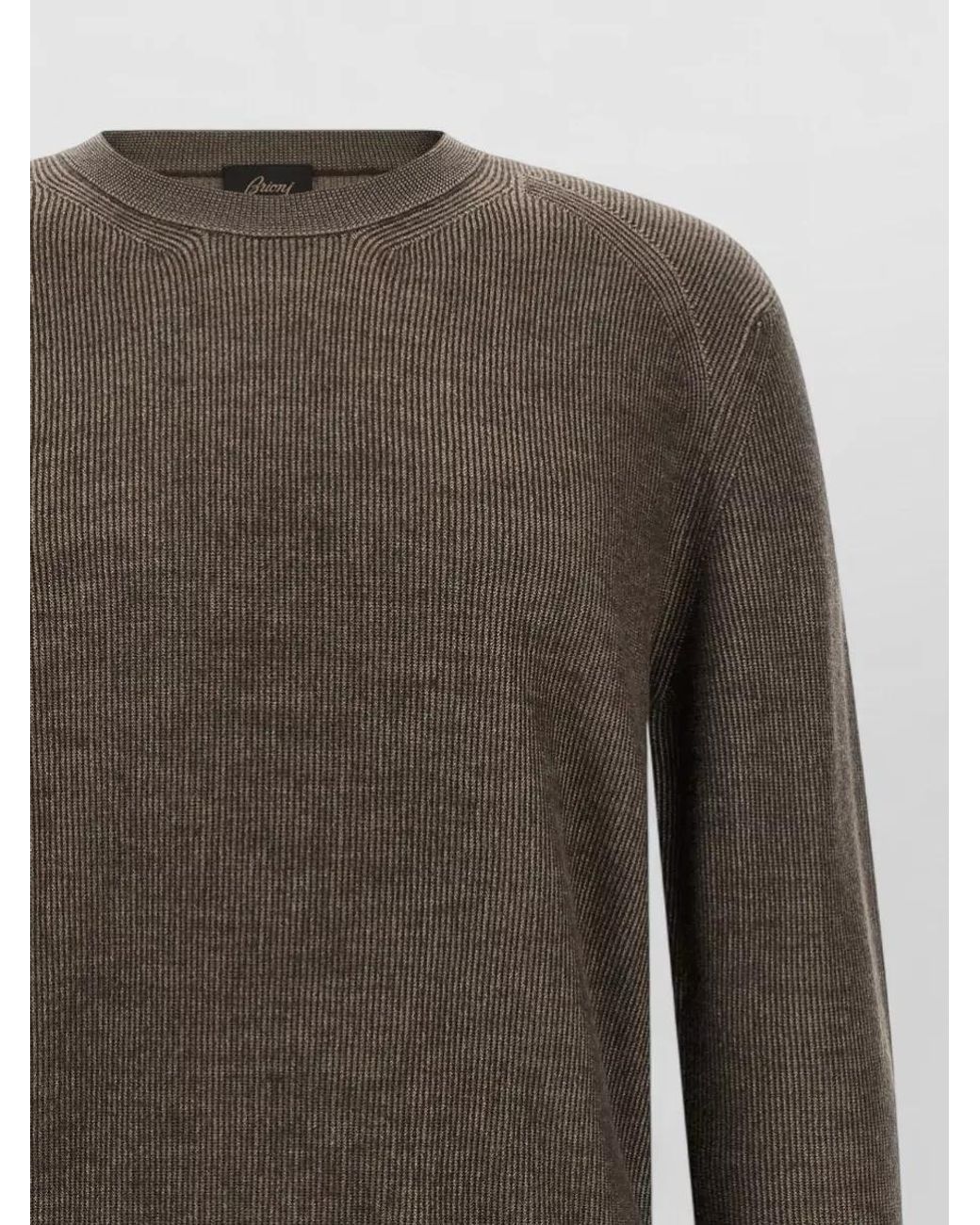 Brioni Brown Cashmere Wool Ribbed Crew Neck Sweater for men