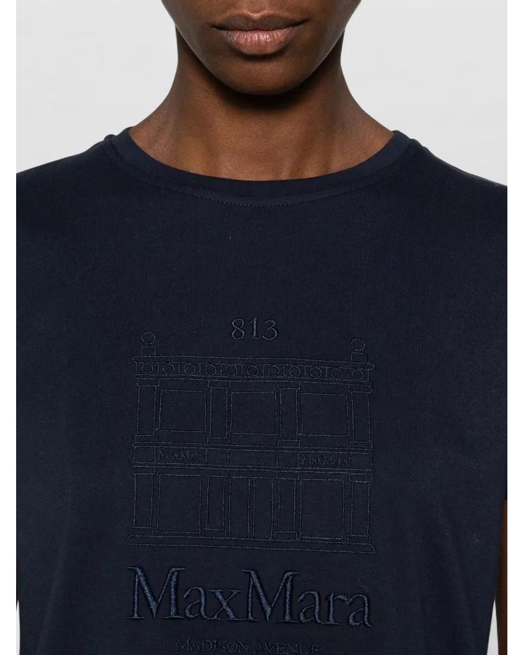 Max Mara Blue Embroidered Cotton Crew-Neck T-Shirt