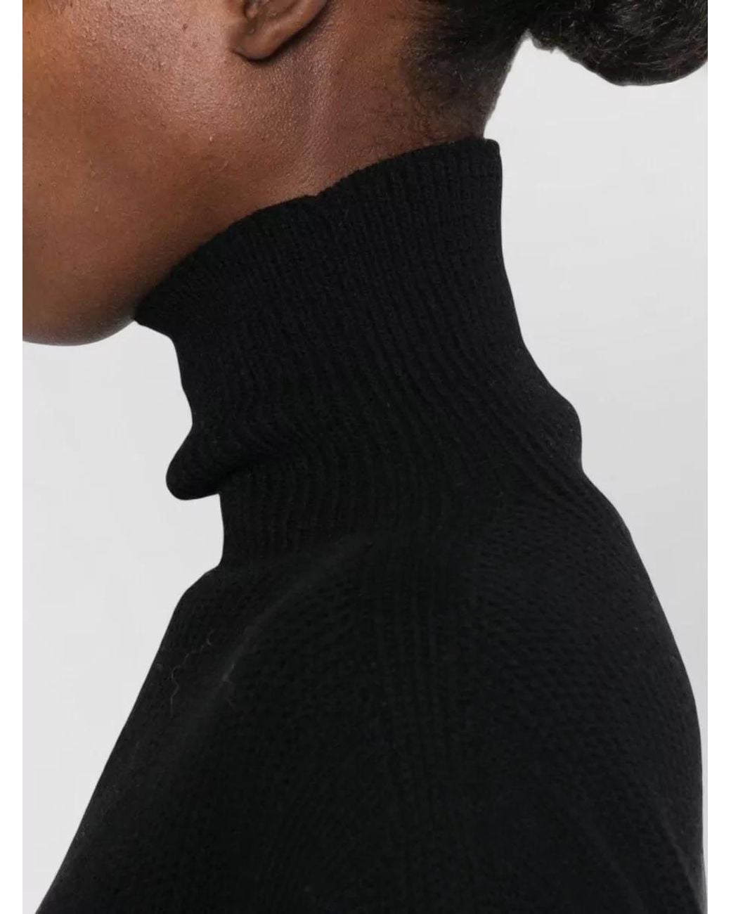 Rick Owens Black Wool Ribbed Turtleneck Sweater