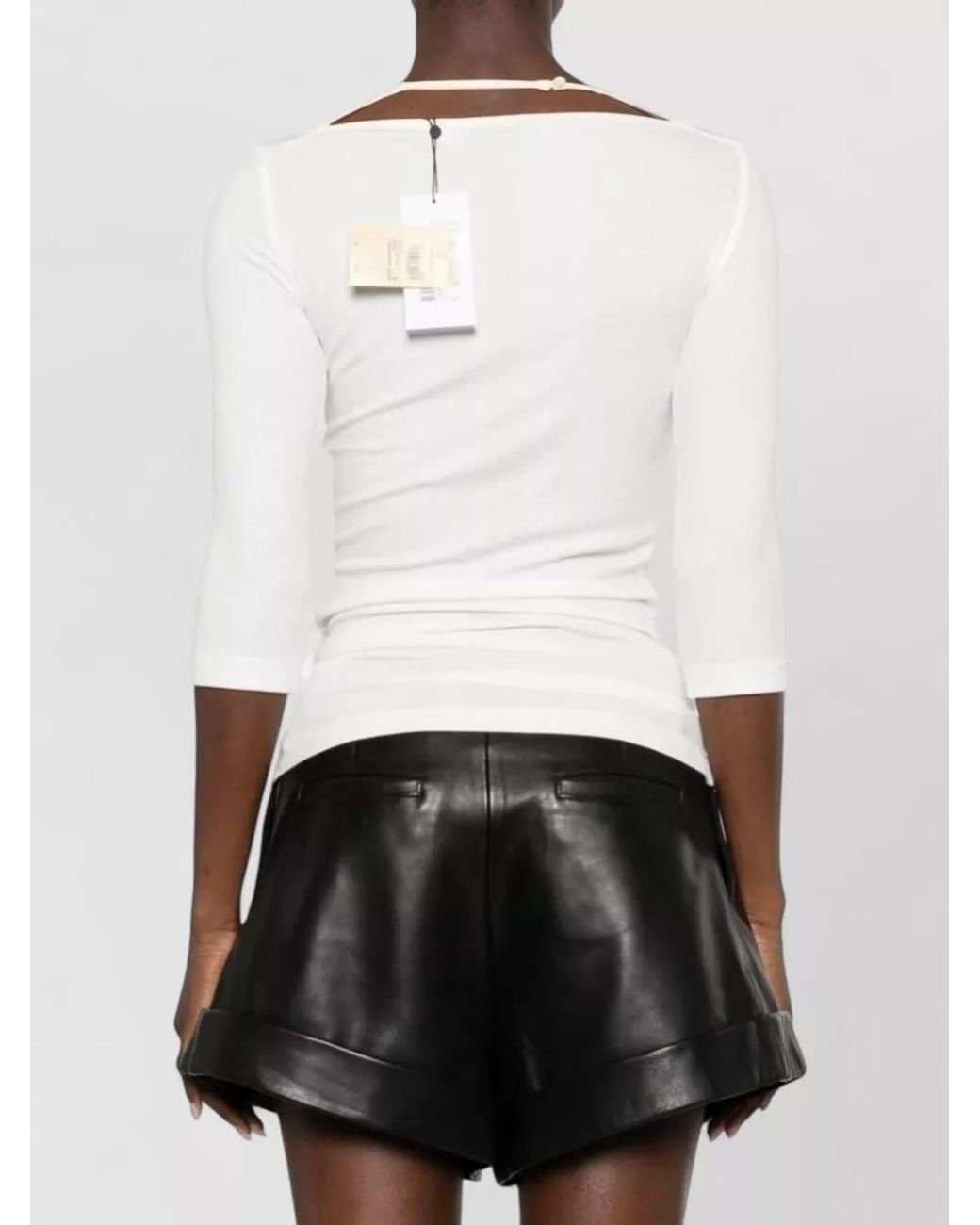IRO White Ribbed Three Quarter Sleeve Top