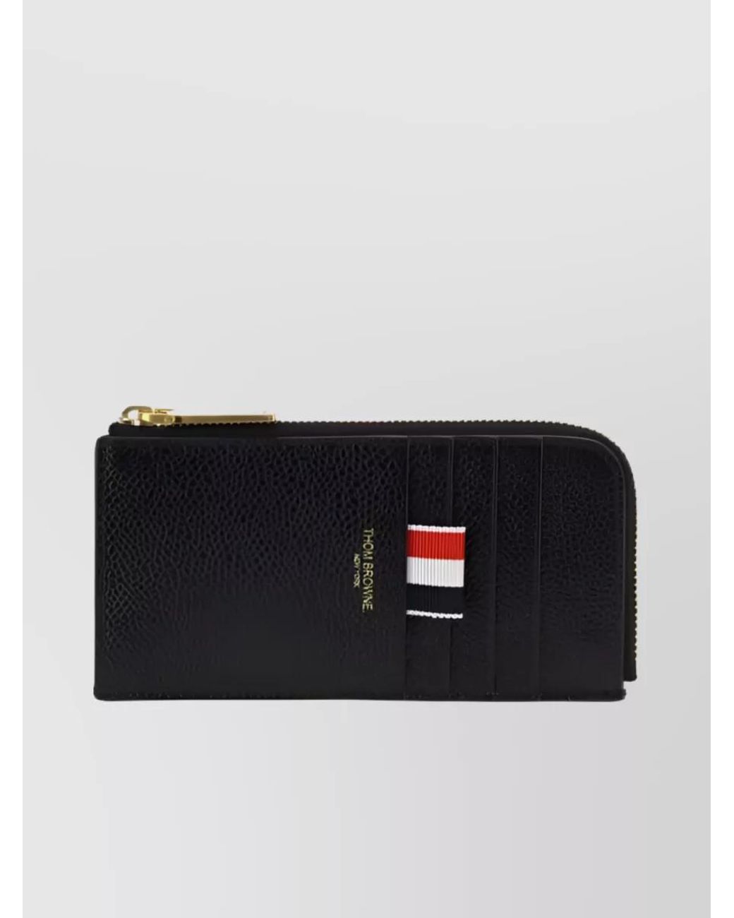 Thom Browne Black Pebbled Leather Zip-Around Card Holder for men