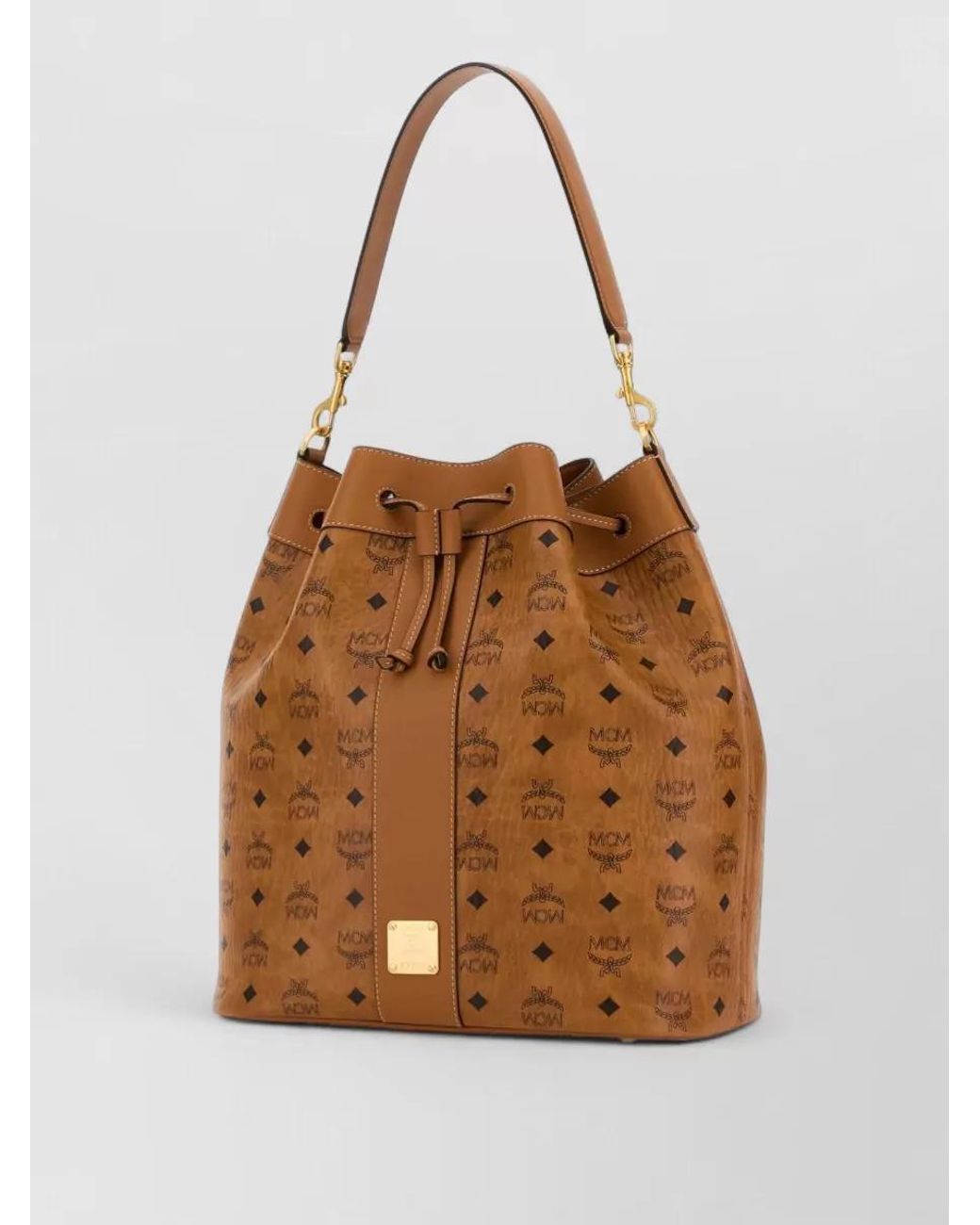 MCM Brown Dessau Large Canvas Printed Bucket Bag