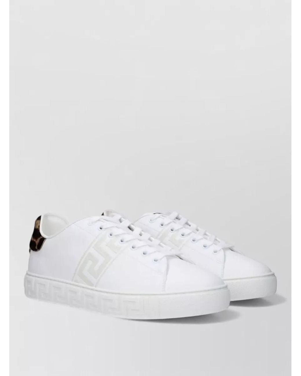 Versace White Leather Animal Print Low-Top Sneakers for men