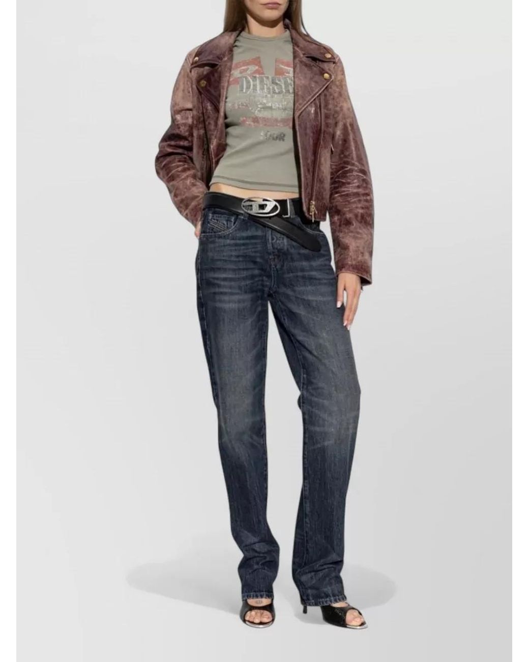 DIESEL Blue Mid-Rise Straight-Leg Jeans