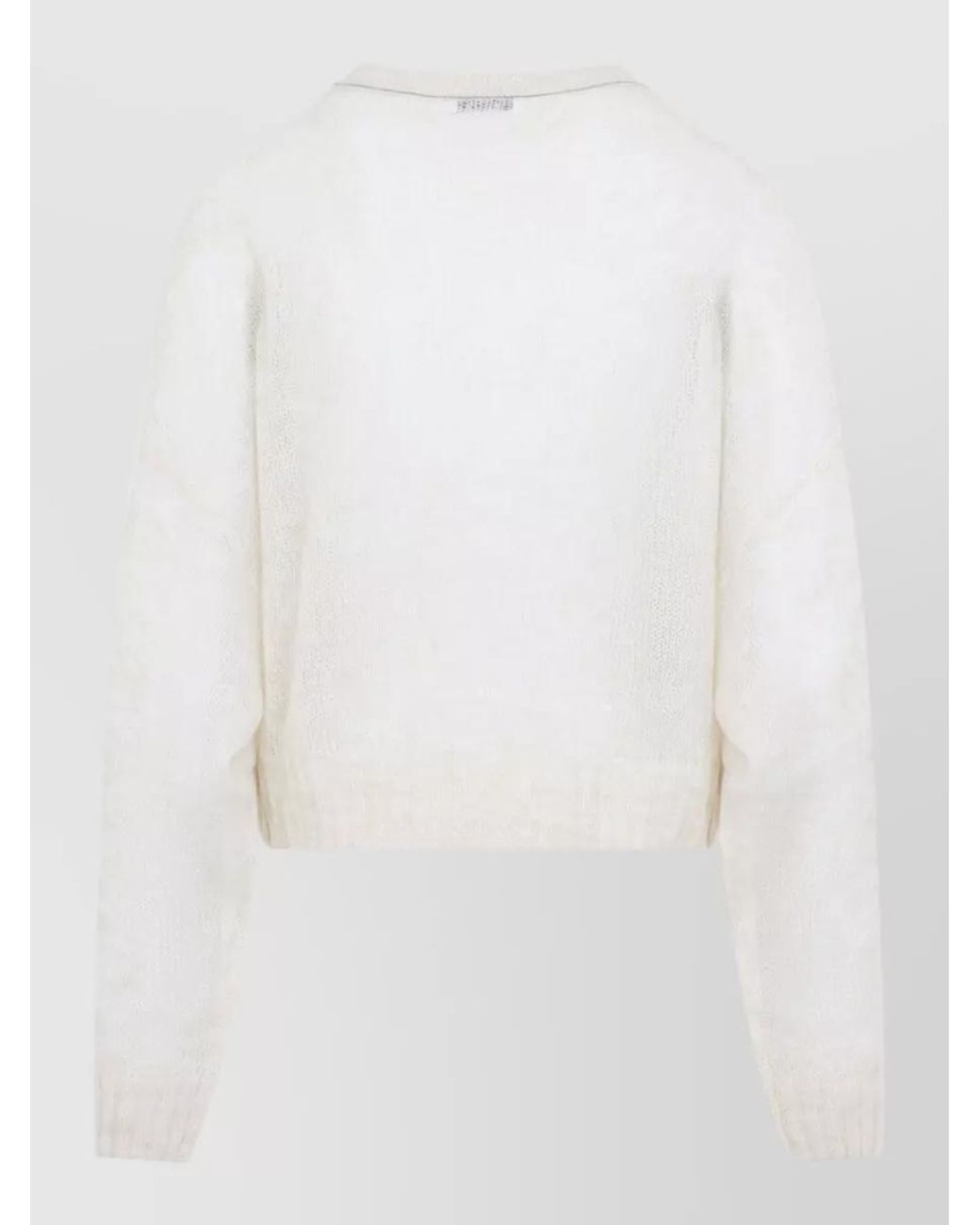 Brunello Cucinelli White Mohair Fine-Knit Crew-Neck Sweater