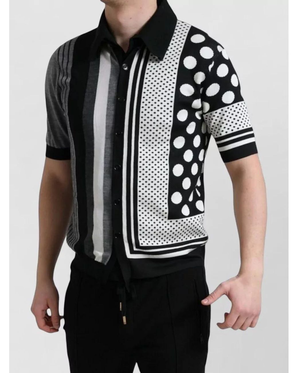 Dolce & Gabbana Black Silk Blend Slim-Fit Striped Polo Shirt for men