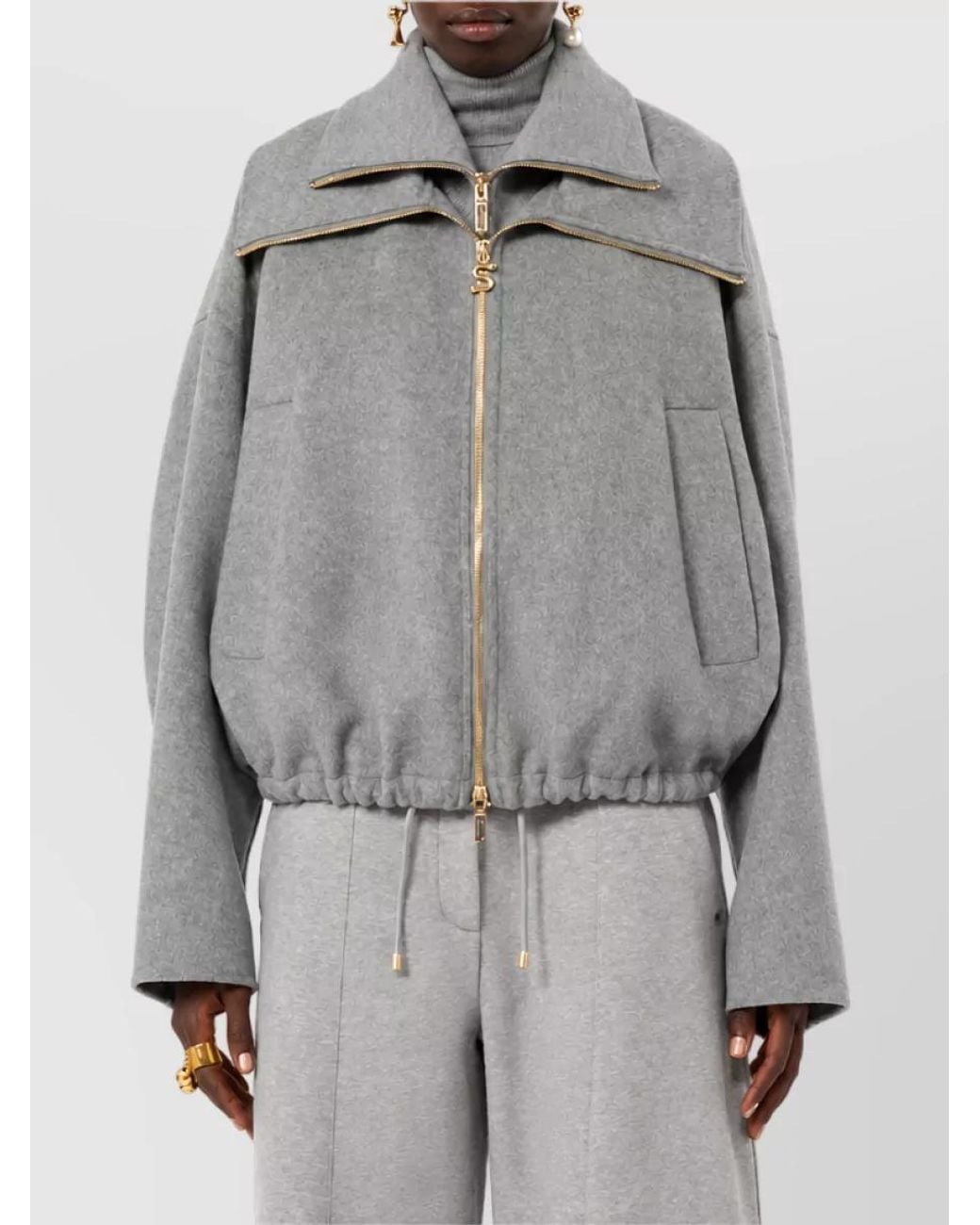 Sportmax Gray Virgin Wool Oversized Bomber Jacket