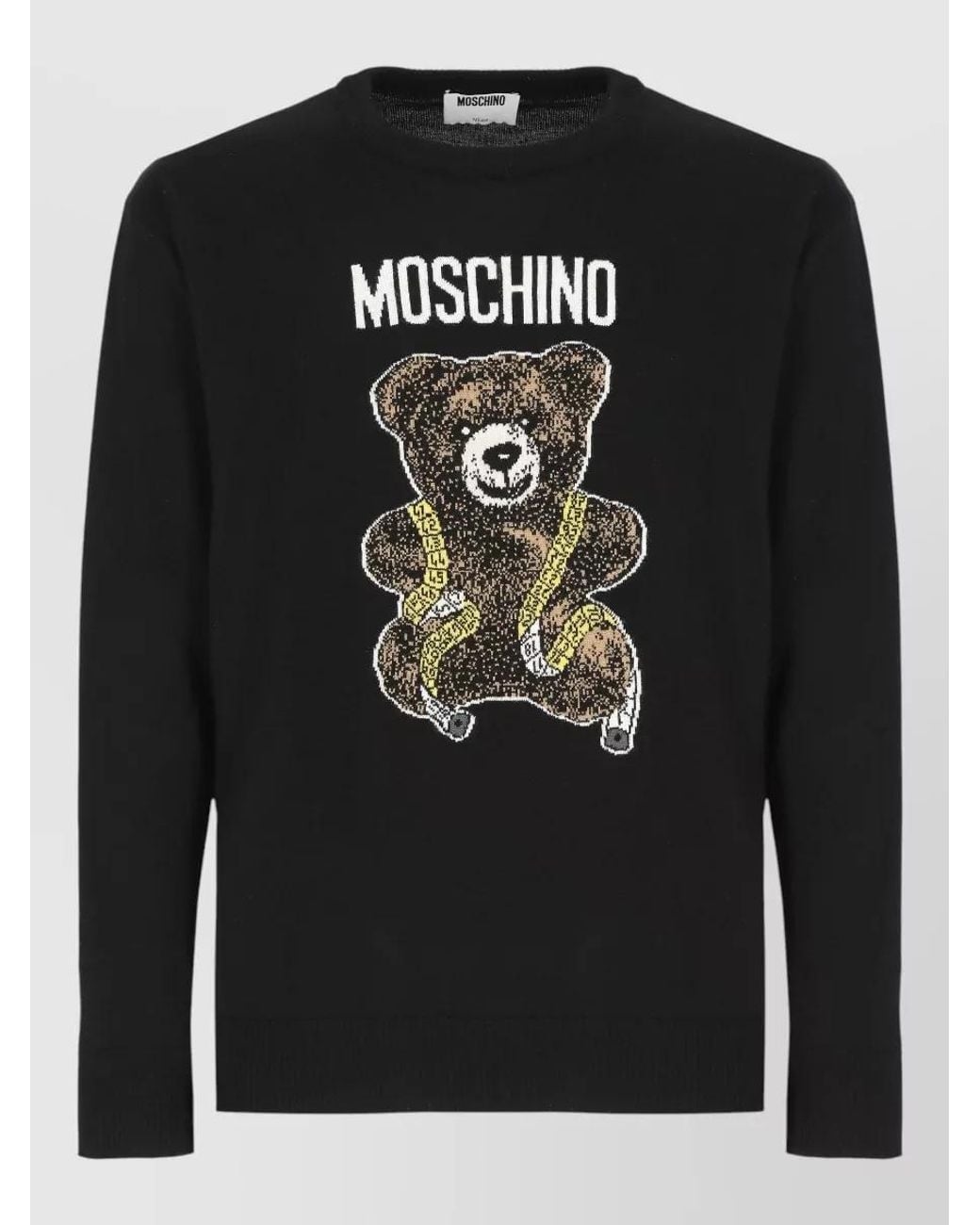 Moschino Black Virgin Wool Ribbed Crewneck Long-Sleeve T-Shirt for men