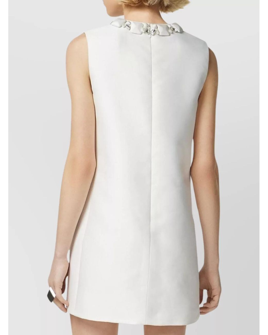 Versace White Silk-Blend Crystal-Embellished Sleeveless Mini Dress