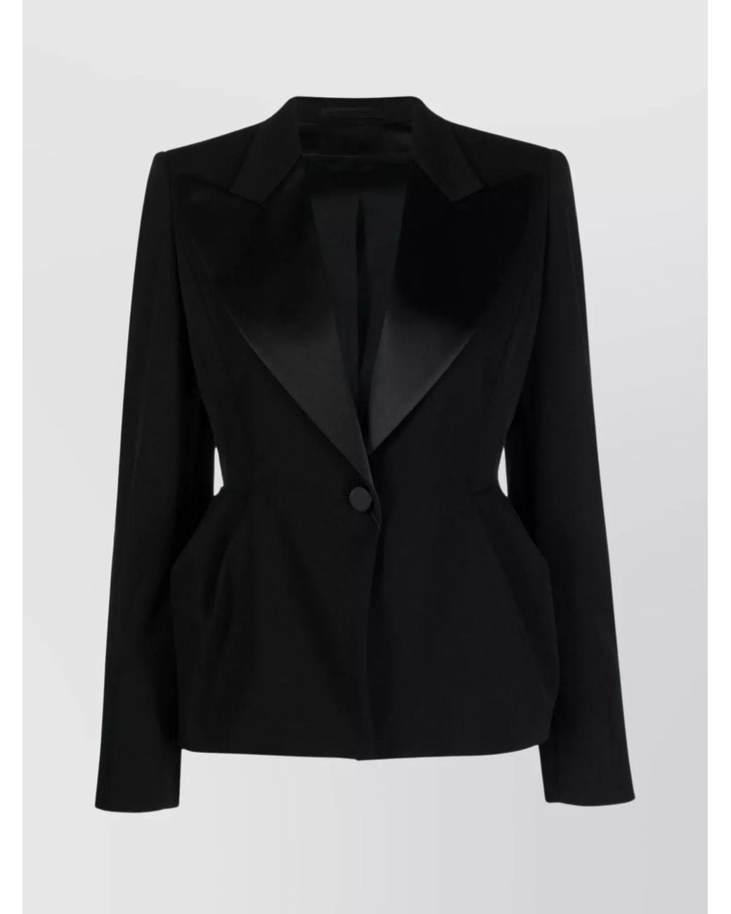 Max Mara Black Virgin Wool Single-Breasted Peplum Blazer
