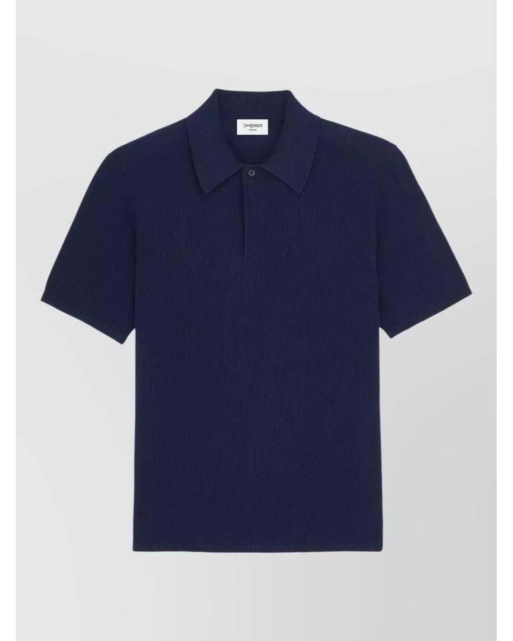 Saint Laurent Blue Ribbed Trim Cotton Short-Sleeve Polo Shirt for men