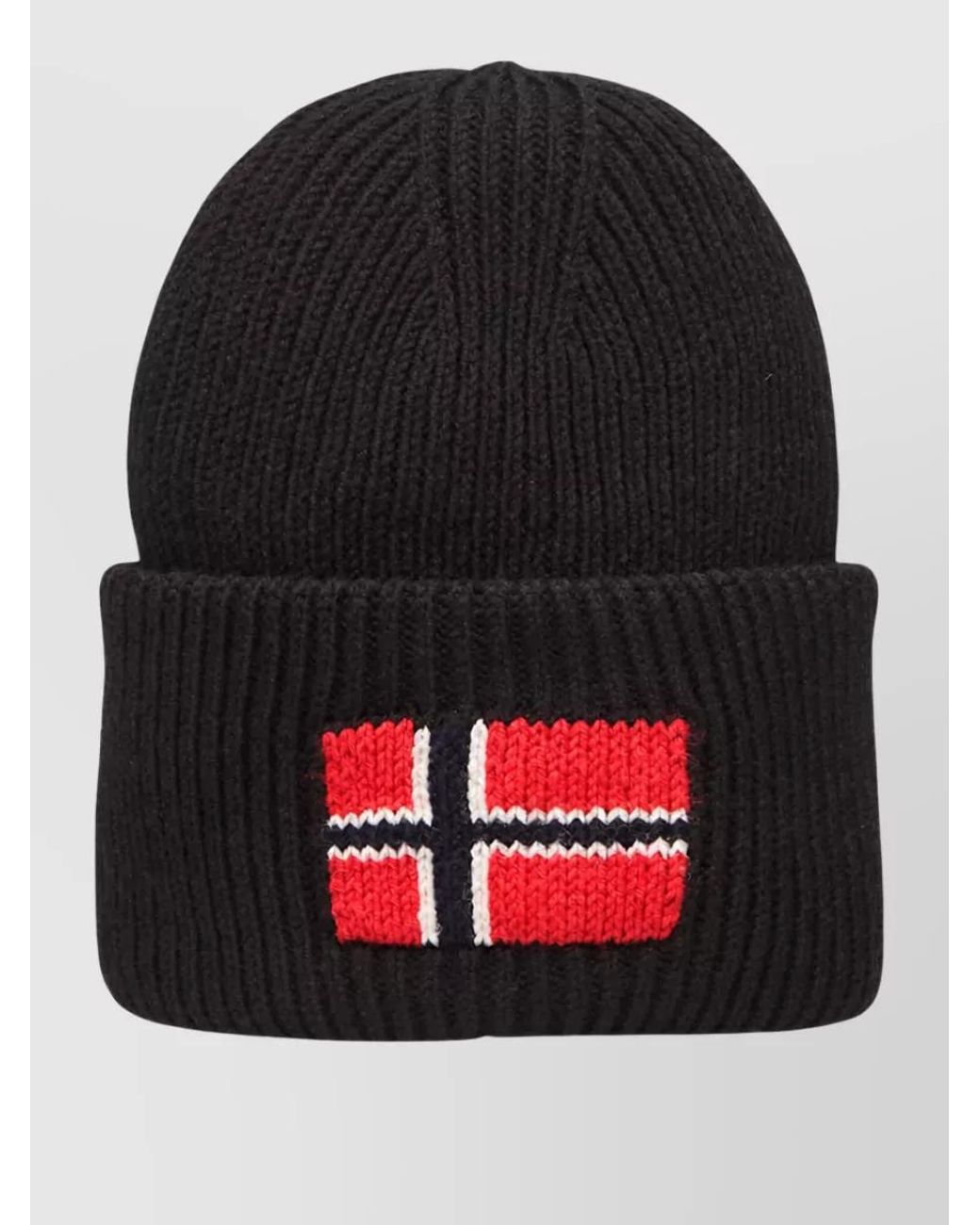Napapijri Black Ribbed Beanie for men