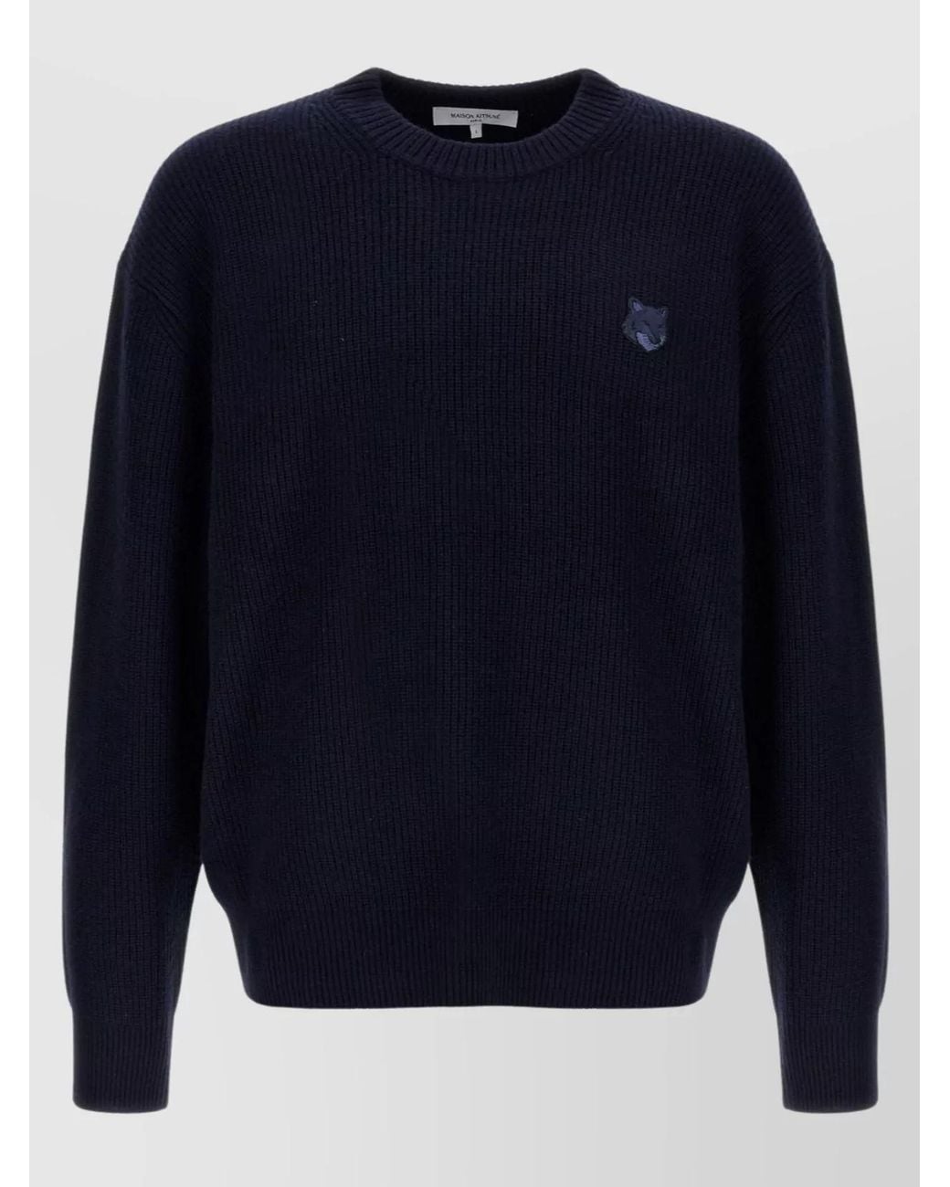 Maison Kitsuné Blue Cashmere-Blend Ribbed Crew-Neck Jumper for men