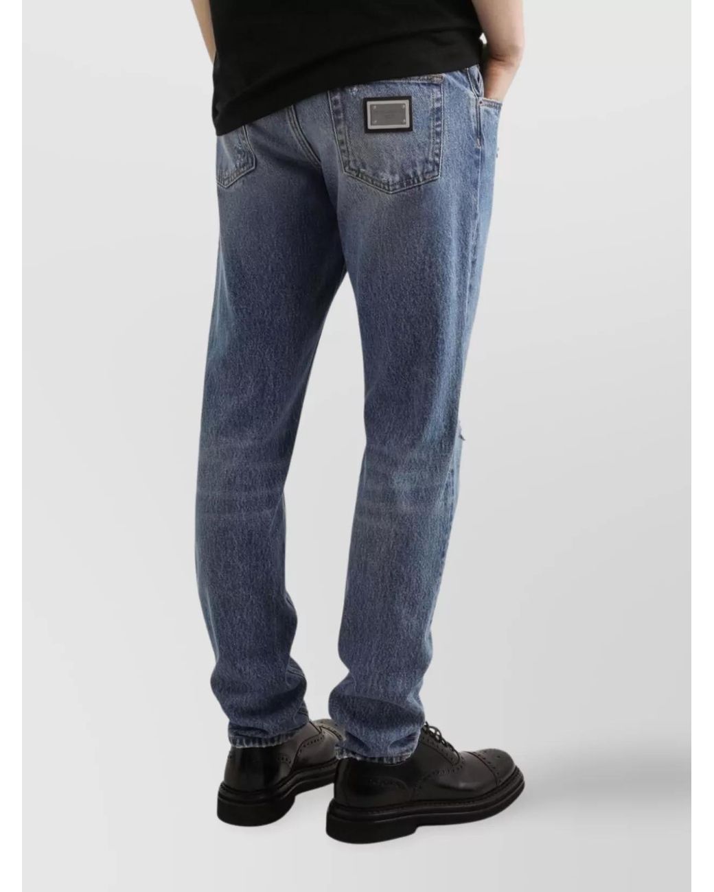 Dolce & Gabbana Blue Cotton Ripped Straight-Leg Jeans for men