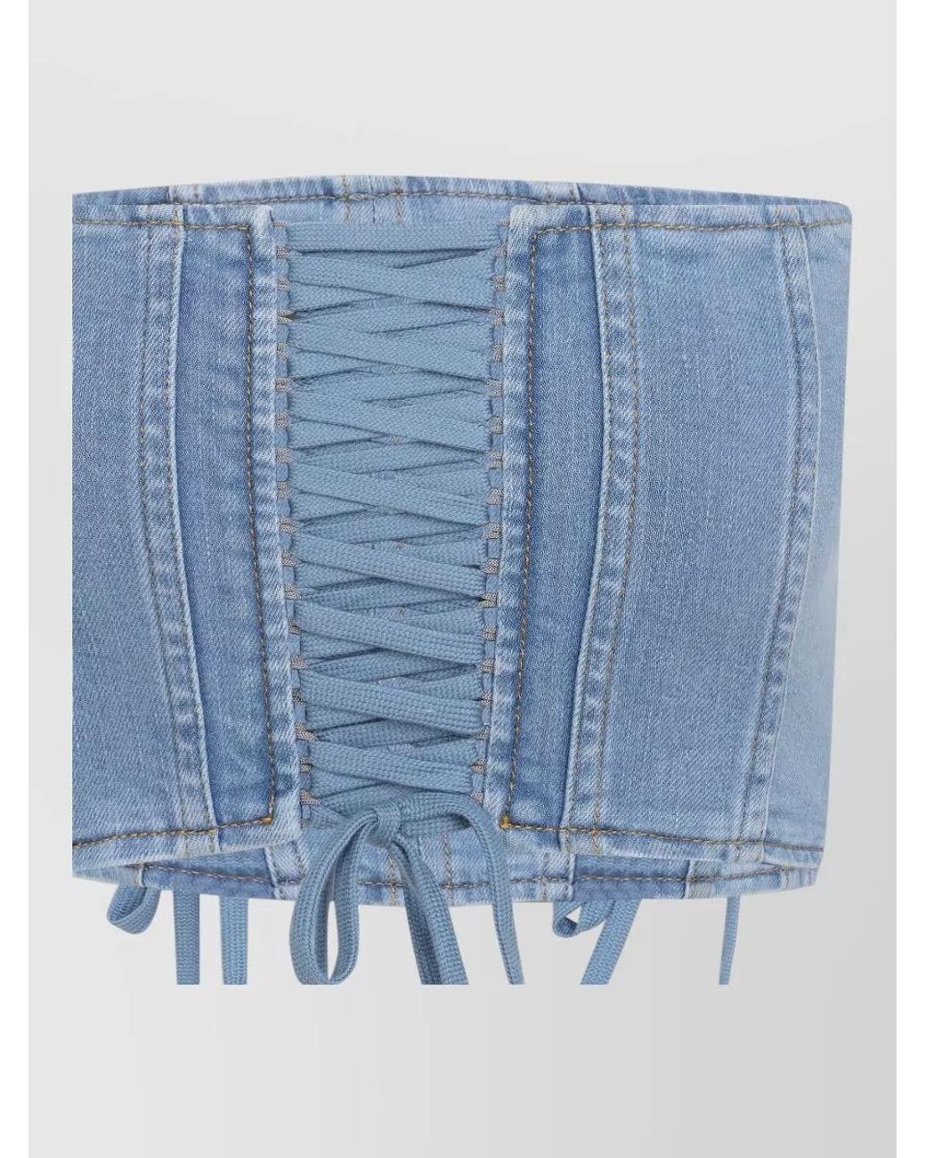 Elisabetta Franchi Blue Denim Cropped Strapless Bustier Top