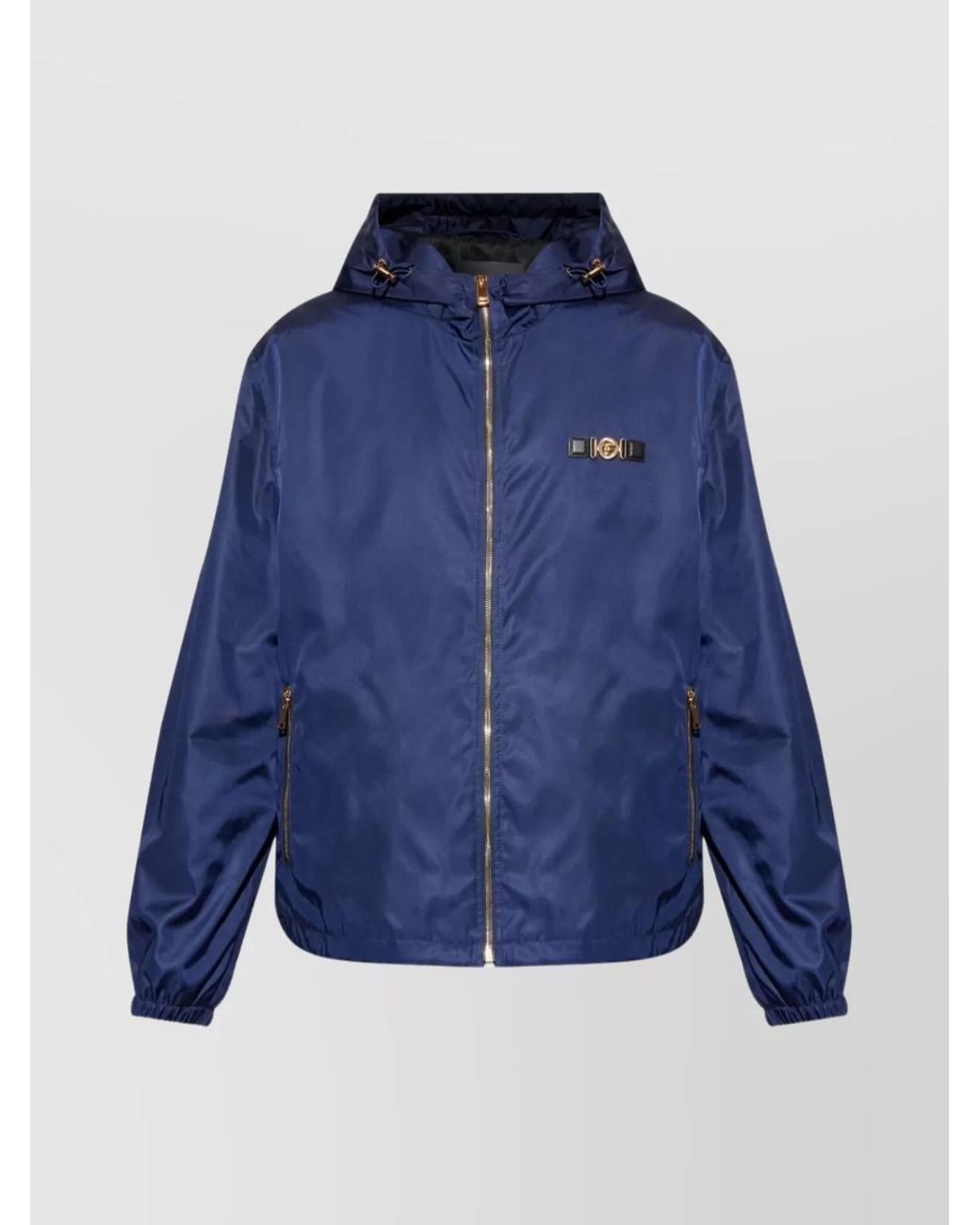 Versace Blue Logo Patch Hooded Jacket for men