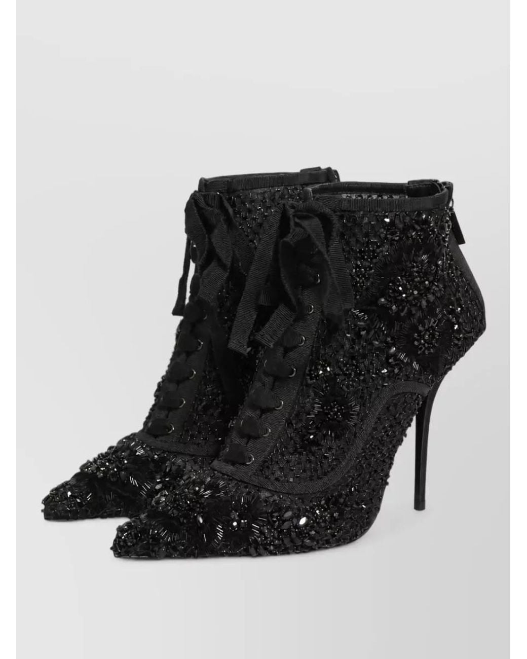 Dolce & Gabbana Black Embellished Mesh Ankle Boots