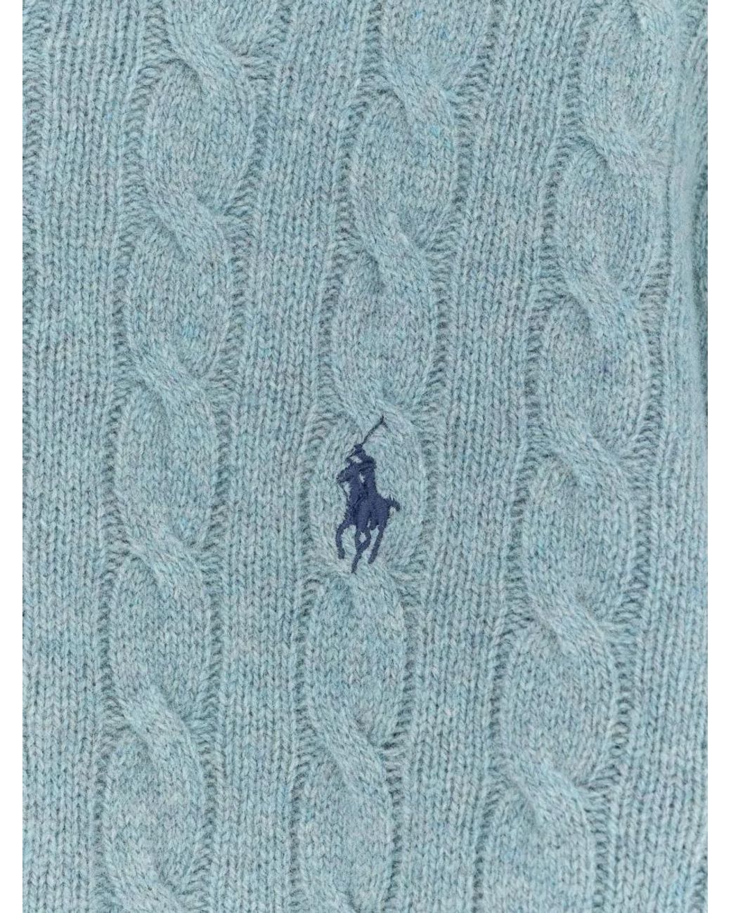 Polo Ralph Lauren Blue Cashmere Wool Cable-Knit Crew-Neck Sweater for men