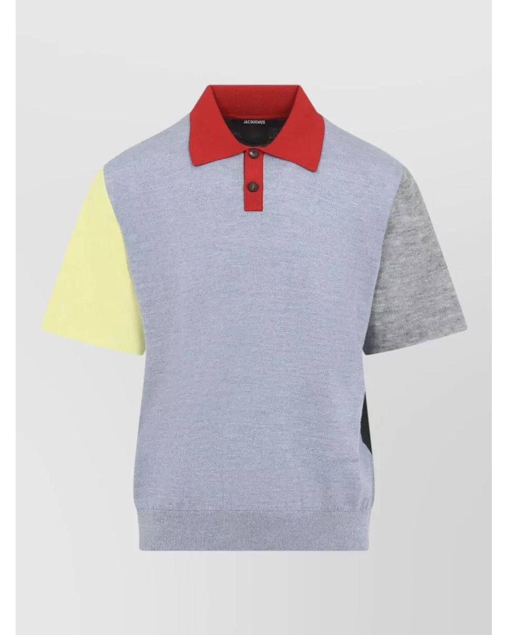 Jacquemus Blue Merino Wool Asymmetric Colour Block Polo Shirt for men