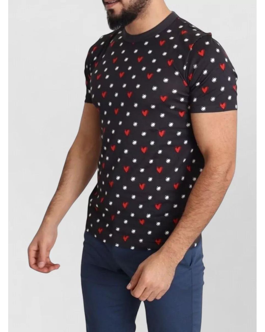 Dolce & Gabbana Black Cotton Slim-Fit Heart-Print T-Shirt for men