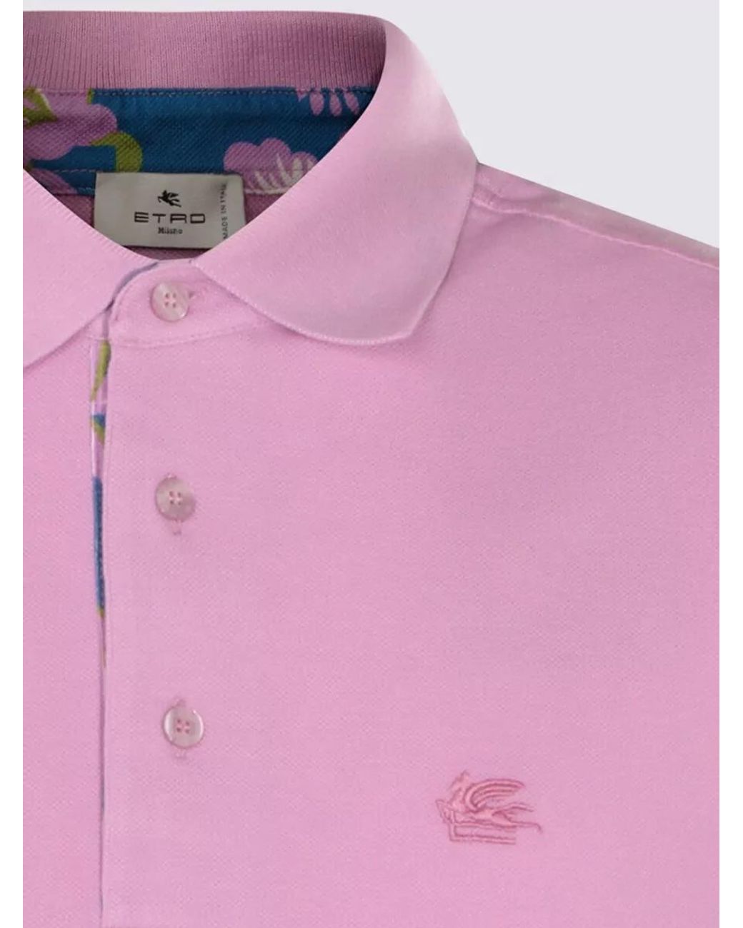 Etro Pink Printed Cotton Polo Shirt for men