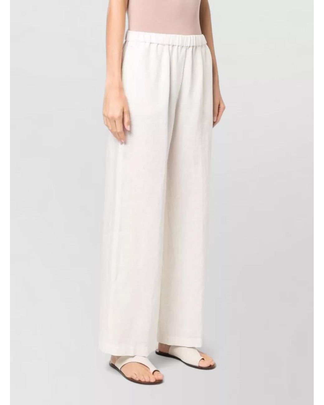 Aspesi White Silk Wide-Leg Trousers