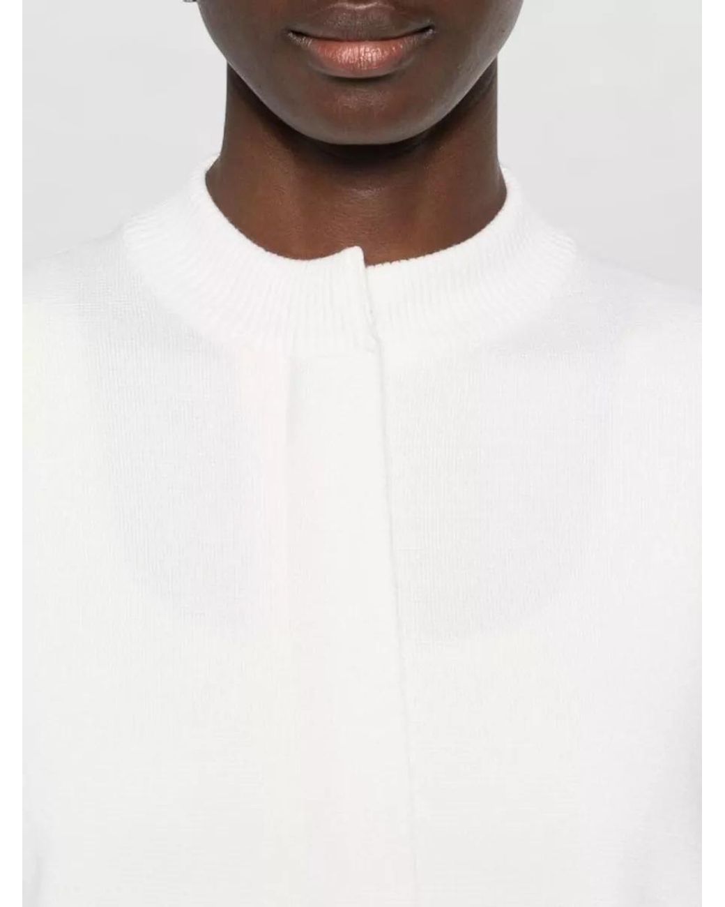 Max Mara White Ribbed Wool Round Neck Long Sleeve Cardigan