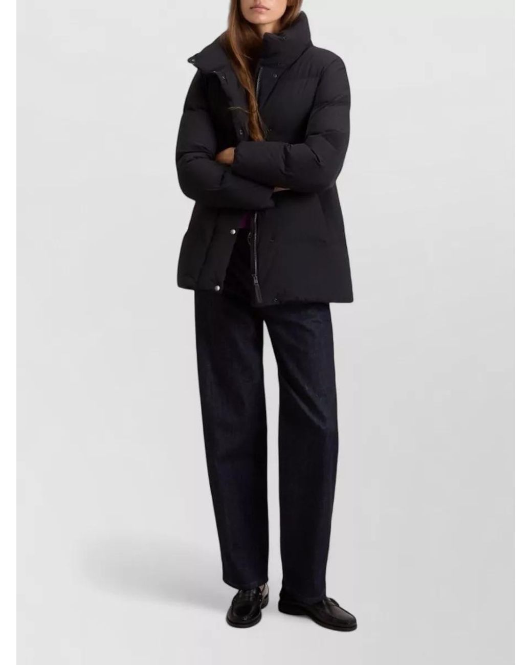 Woolrich Blue Quilted High-Neck Midi Down Jacket