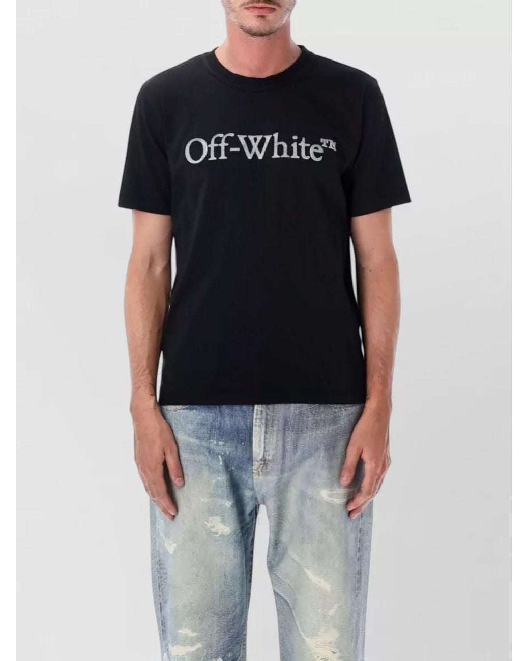 Off-White c/o Virgil Abloh Black Cotton Logo Print Regular Fit Short Sleeve T-Shirt for men