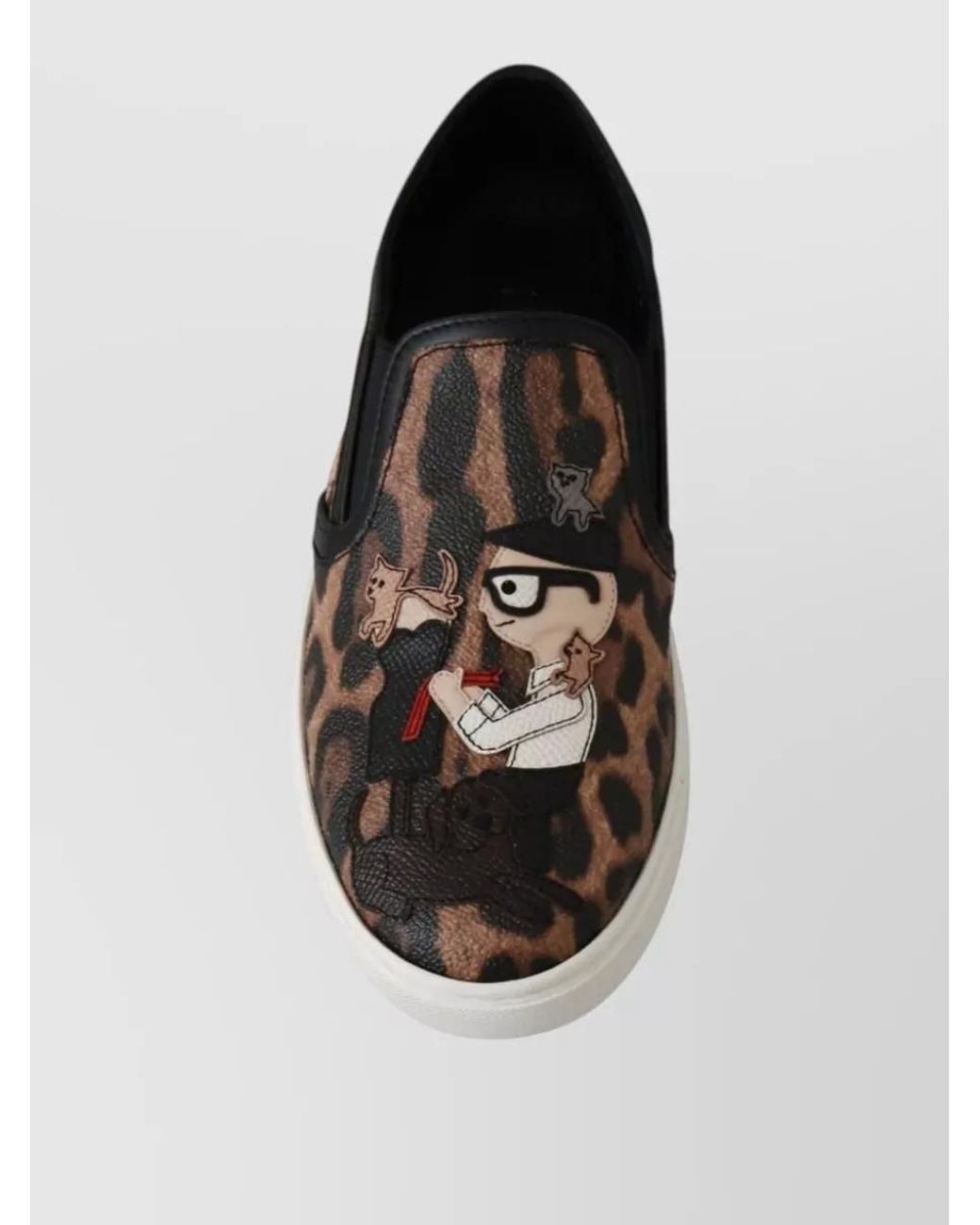 Dolce & Gabbana Black Leather Leopard-Print Slip-On Sneakers