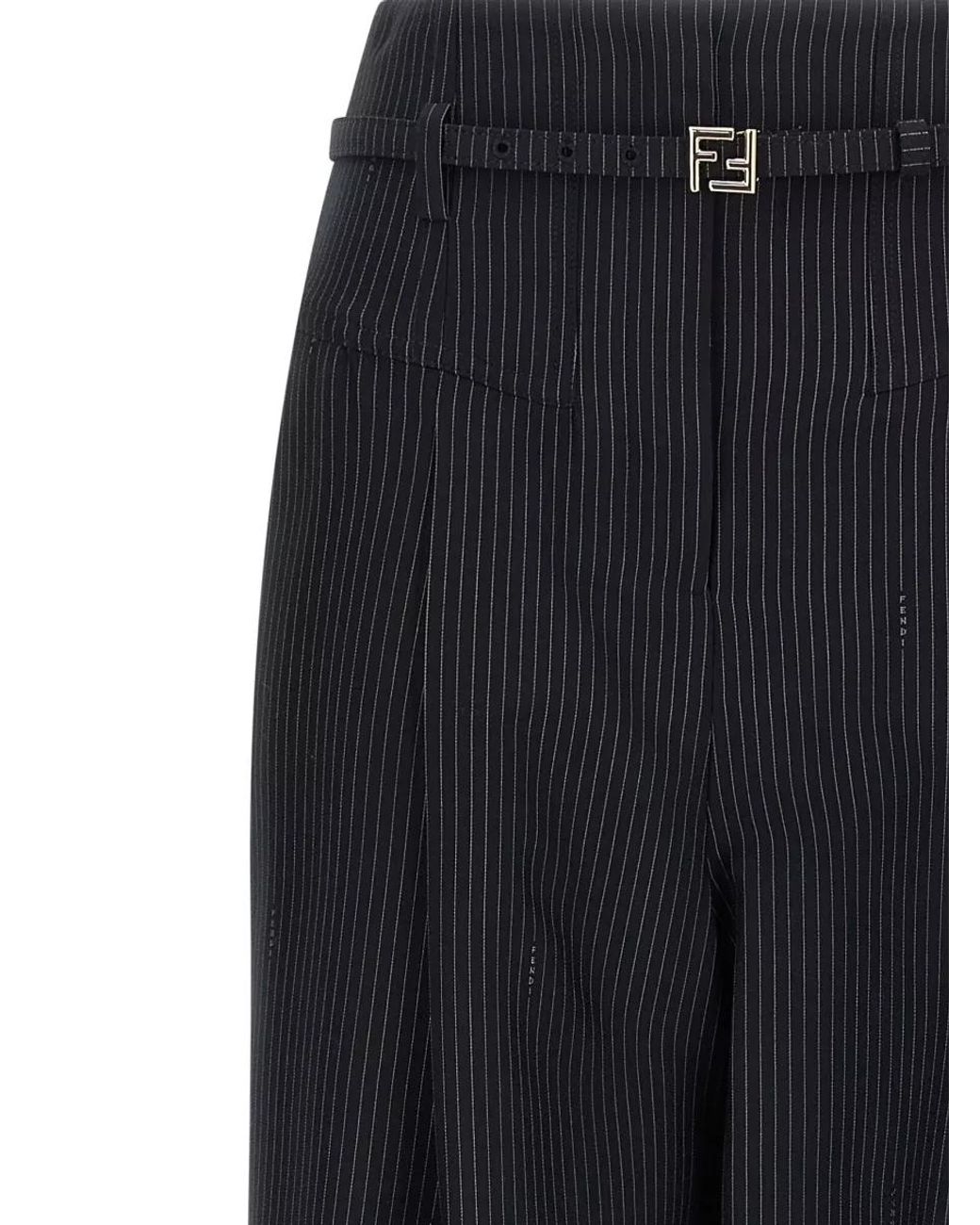 Fendi Blue Pinstripe Wide-Leg Trousers